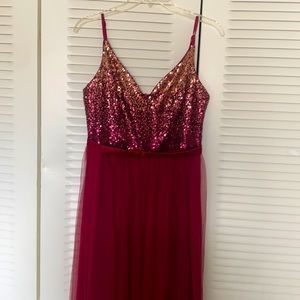 Sequin Bodice Prom or Bridesmaid Dress - red/burgundy